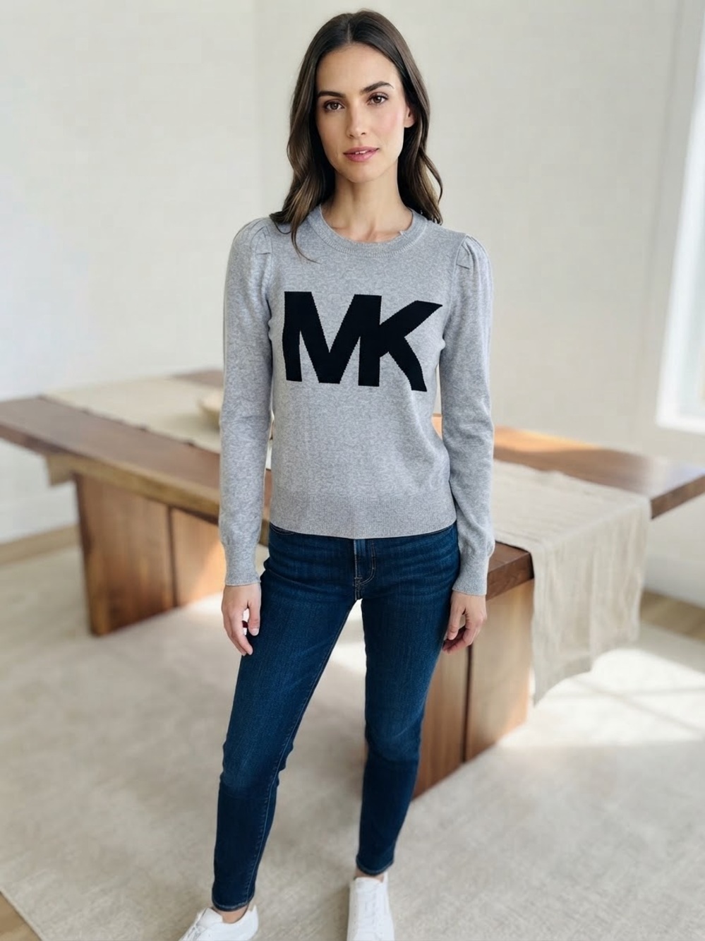 Michael Kors Gray Crewneck Sweater with Black MK Logo